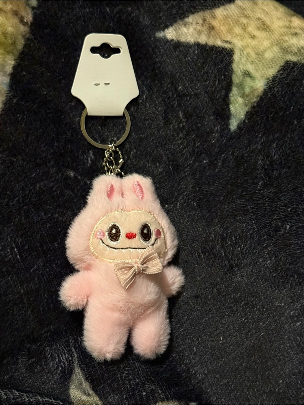 Plush Pink Bunny Labubu Keychain